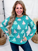 Crew Neck Christmas Tree Print Sweater In Emerald Green - Whiskey Skies - DEAR SCARLETT