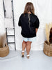 Crewneck Denim Pocket Black Tunic Top - Whiskey Skies - SEW IN LOVE