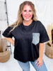 Crewneck Denim Pocket Black Tunic Top - Whiskey Skies - Whiskey Skies