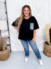 Crewneck Denim Pocket Black Tunic Top - Whiskey Skies - Whiskey Skies