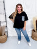 Crewneck Denim Pocket Black Tunic Top - Whiskey Skies - Whiskey Skies