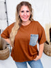 Crewneck Denim Pocket Brown Tunic Top - Whiskey Skies - SEW IN LOVE