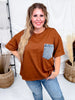 Crewneck Denim Pocket Brown Tunic Top - Whiskey Skies - SEW IN LOVE