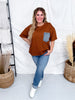 Crewneck Denim Pocket Brown Tunic Top - Whiskey Skies - SEW IN LOVE