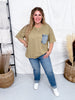 Crewneck Denim Pocket Olive Tunic Top - Whiskey Skies - SEW IN LOVE