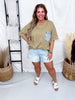 Crewneck Denim Pocket Olive Tunic Top - Whiskey Skies - SEW IN LOVE