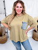 Crewneck Denim Pocket Olive Tunic Top - Whiskey Skies - SEW IN LOVE