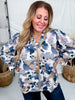 Crinkled Floral Printed Blouse With 3/4 Gathered Sleeves - Whiskey Skies - ODDI