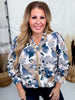 Crinkled Floral Printed Blouse With 3/4 Gathered Sleeves - Whiskey Skies - ODDI