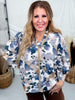 Crinkled Floral Printed Blouse With 3/4 Gathered Sleeves - Whiskey Skies - ODDI