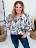 Crinkled Floral Printed Blouse With 3/4 Gathered Sleeves - Whiskey Skies - ODDI