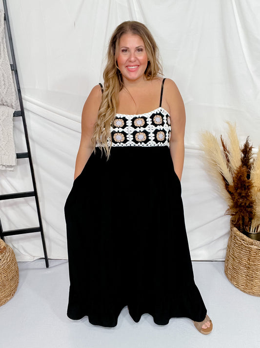 Crochet Bodice Textured Fabric Maxi Dress - Whiskey Skies - DAVI & DANI