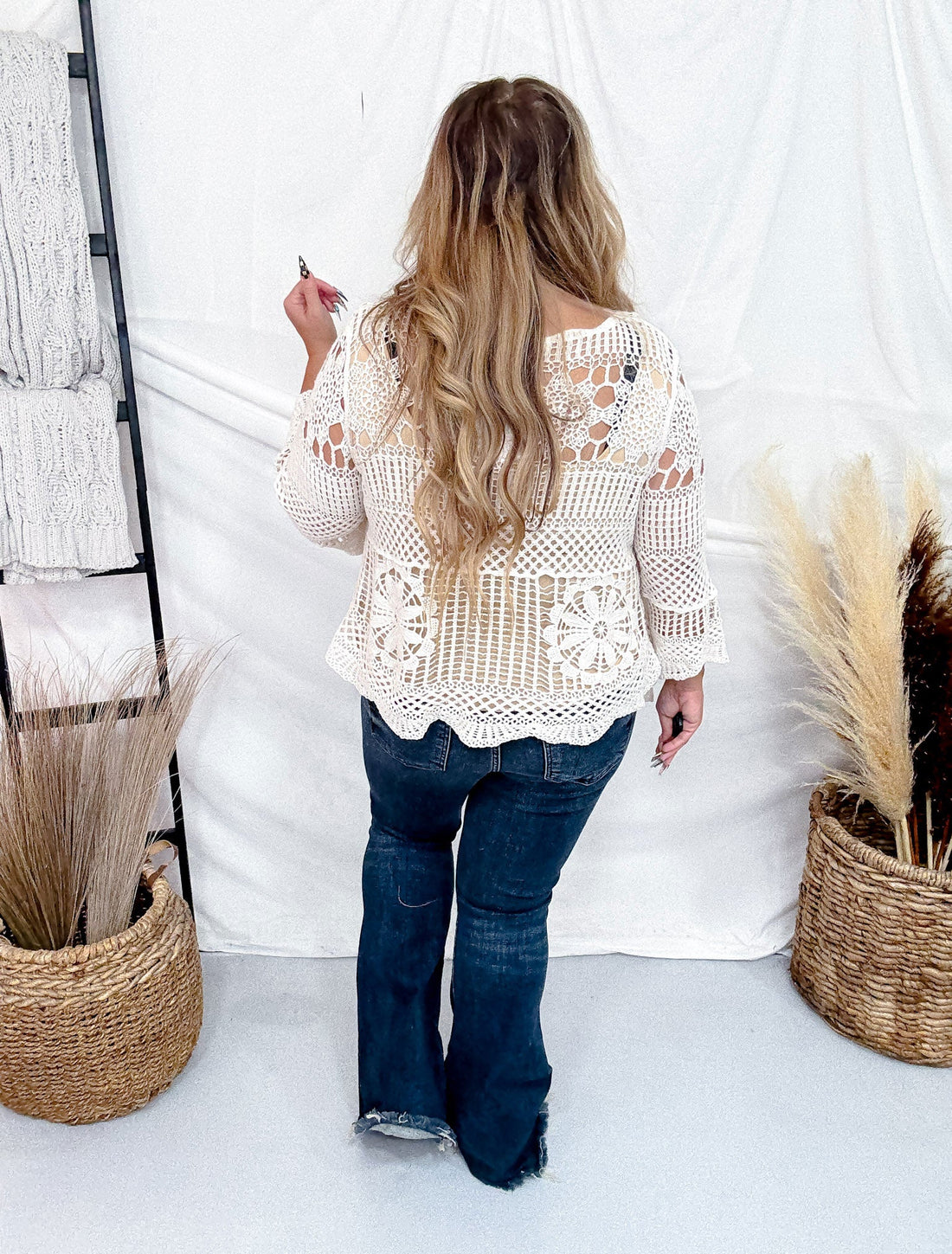 Crochet Lace Blouse With 3/4 Sleeves - Whiskey Skies - DAVI & DANI