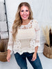 Crochet Lace Blouse With 3/4 Sleeves - Whiskey Skies - DAVI & DANI