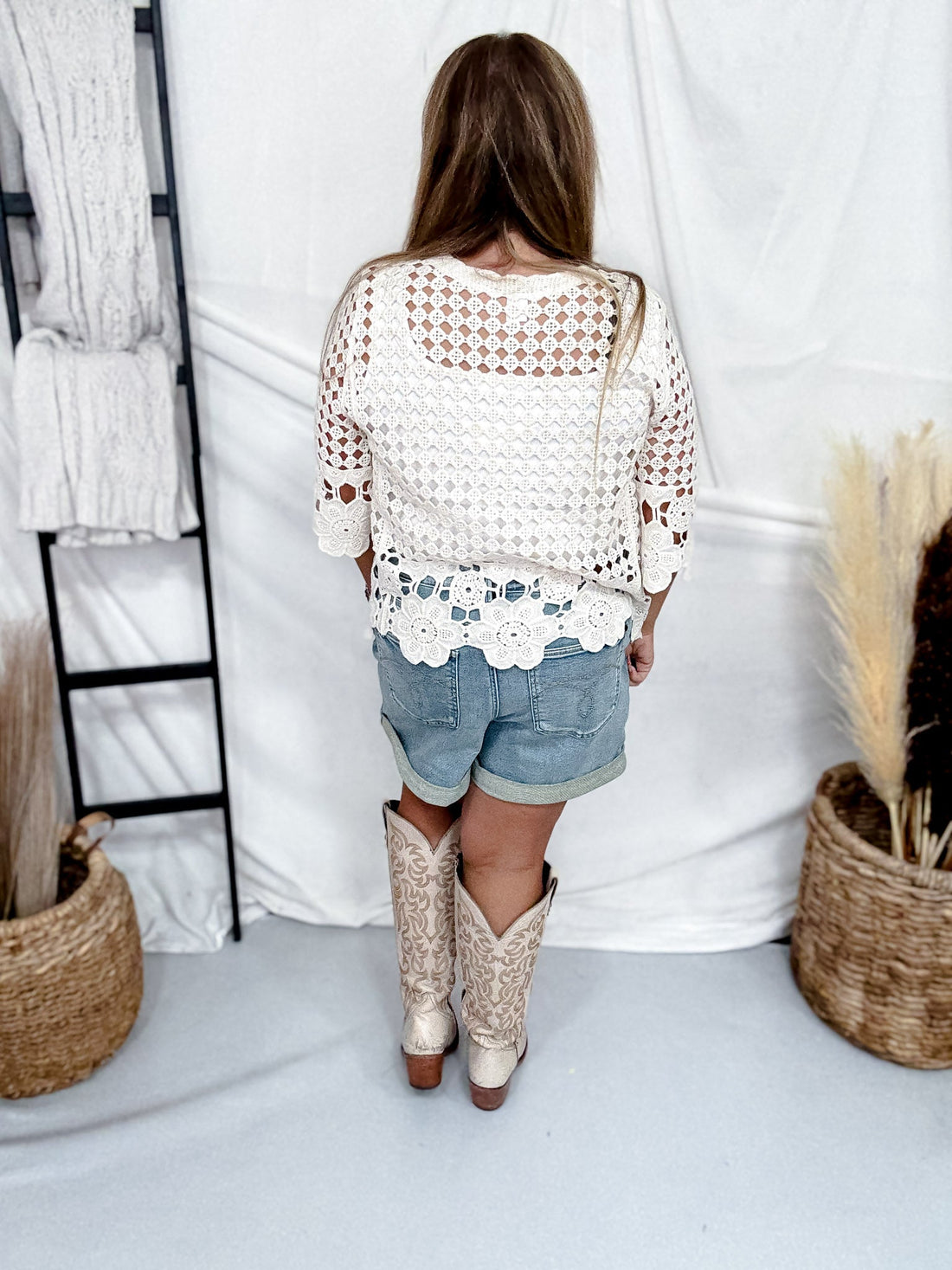 Crochet Lace Half Sleeve Button Front Cardigan - Whiskey Skies - SEW IN LOVE