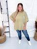 Crochet Pocket Faded Olive Mineral Washed Short Sleeve Top - Whiskey Skies - EASEL