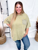 Crochet Pocket Faded Olive Mineral Washed Short Sleeve Top - Whiskey Skies - EASEL