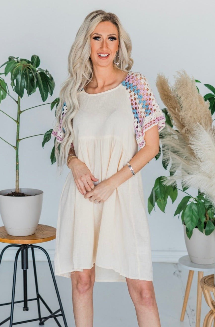 Crochet Short Sleeve Dress - Whiskey Skies - UMGEE