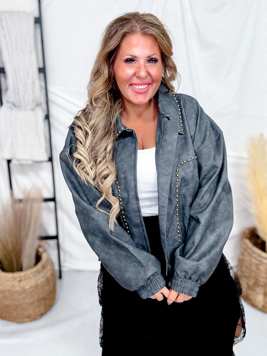 Cropped Black Faux Leather Jacket With Studs - Whiskey Skies - POLAGRAM + BAEVELY