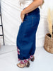 Cropped Wide Leg Jeans With Plaid Cuffs & Flower Patches - Whiskey Skies - ODDI
