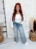 Cross-stitch Floral Embroidered Wide Leg Jeans - Whiskey Skies - EASEL