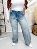 Cross-stitch Floral Embroidered Wide Leg Jeans - Whiskey Skies - EASEL