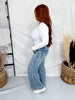 Cross-stitch Floral Embroidered Wide Leg Jeans - Whiskey Skies - EASEL