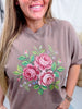 Cross Stitched Roses Graphic Tee In Espresso Brown - Whiskey Skies - THE LATTIMORE CLAIM