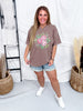 Cross Stitched Roses Graphic Tee In Espresso Brown - Whiskey Skies - THE LATTIMORE CLAIM