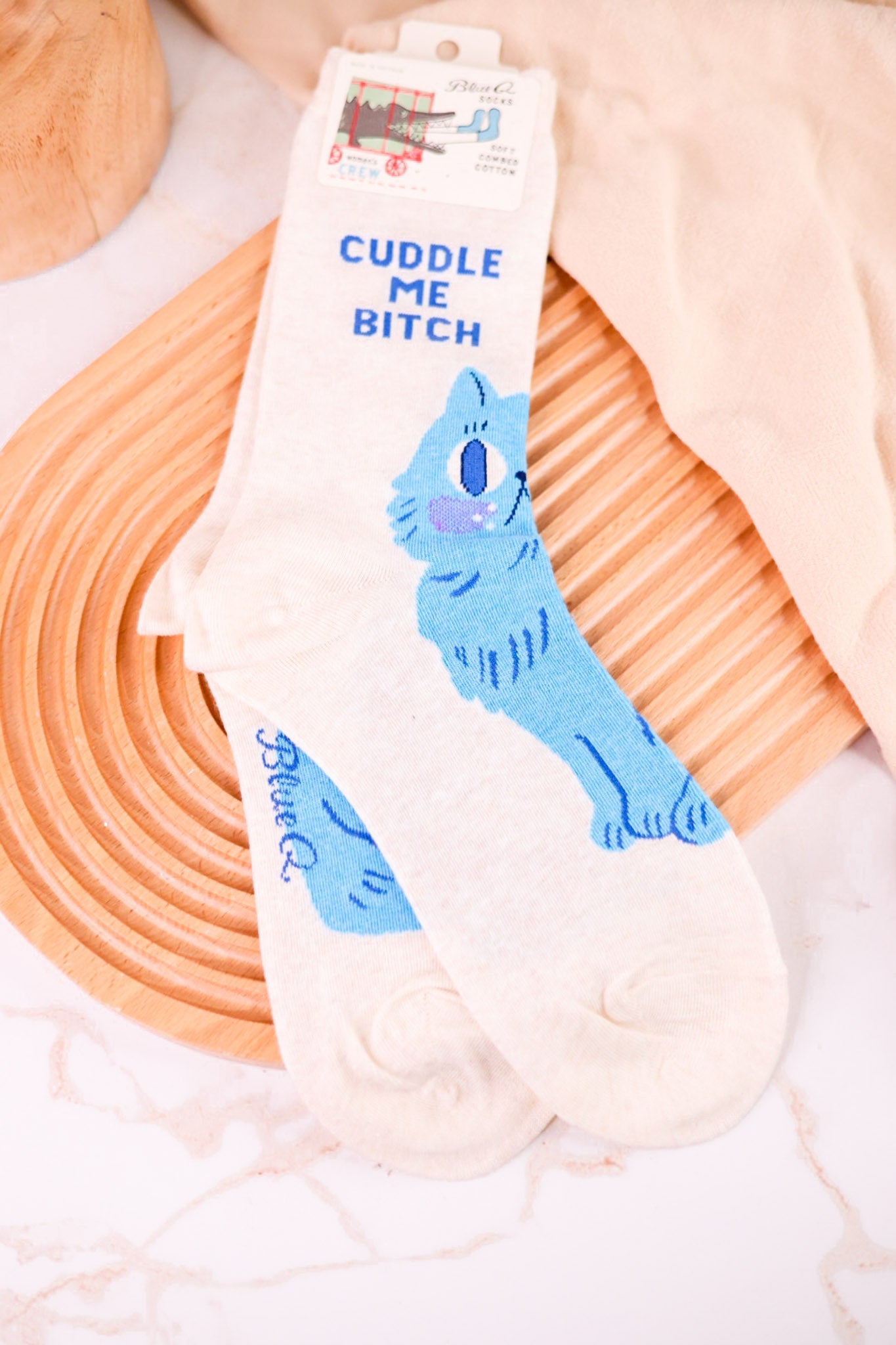 Cuddle Me Bitch Crew Socks - Whiskey Skies - BLUE Q