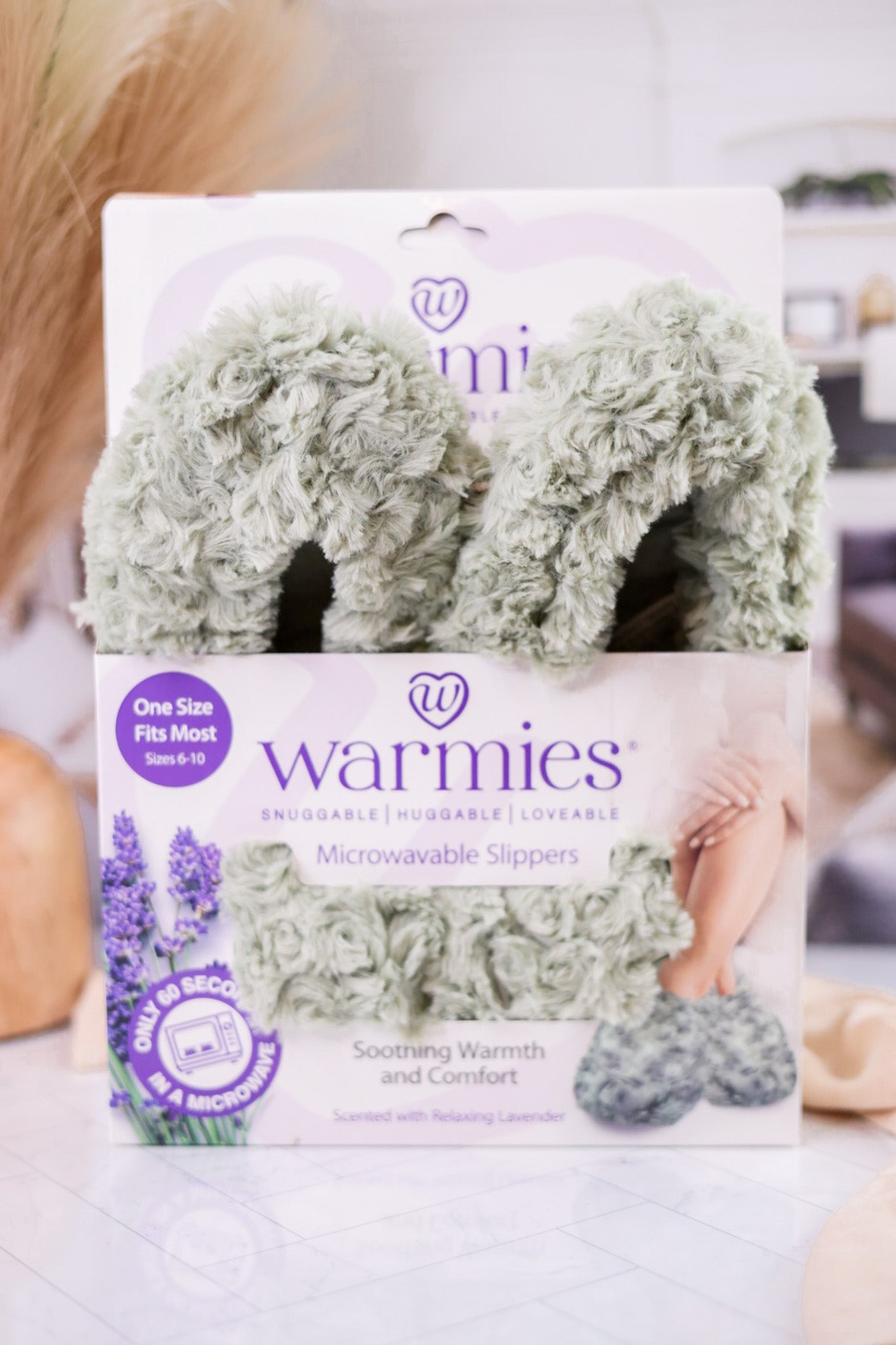 Curly Sage Green Warmies Slippers - Whiskey Skies - WARMIES