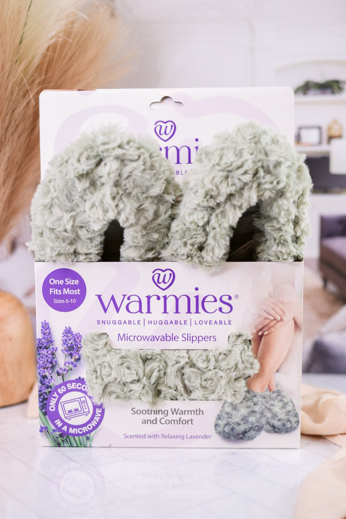 Curly Sage Green Warmies Slippers - Whiskey Skies - WARMIES