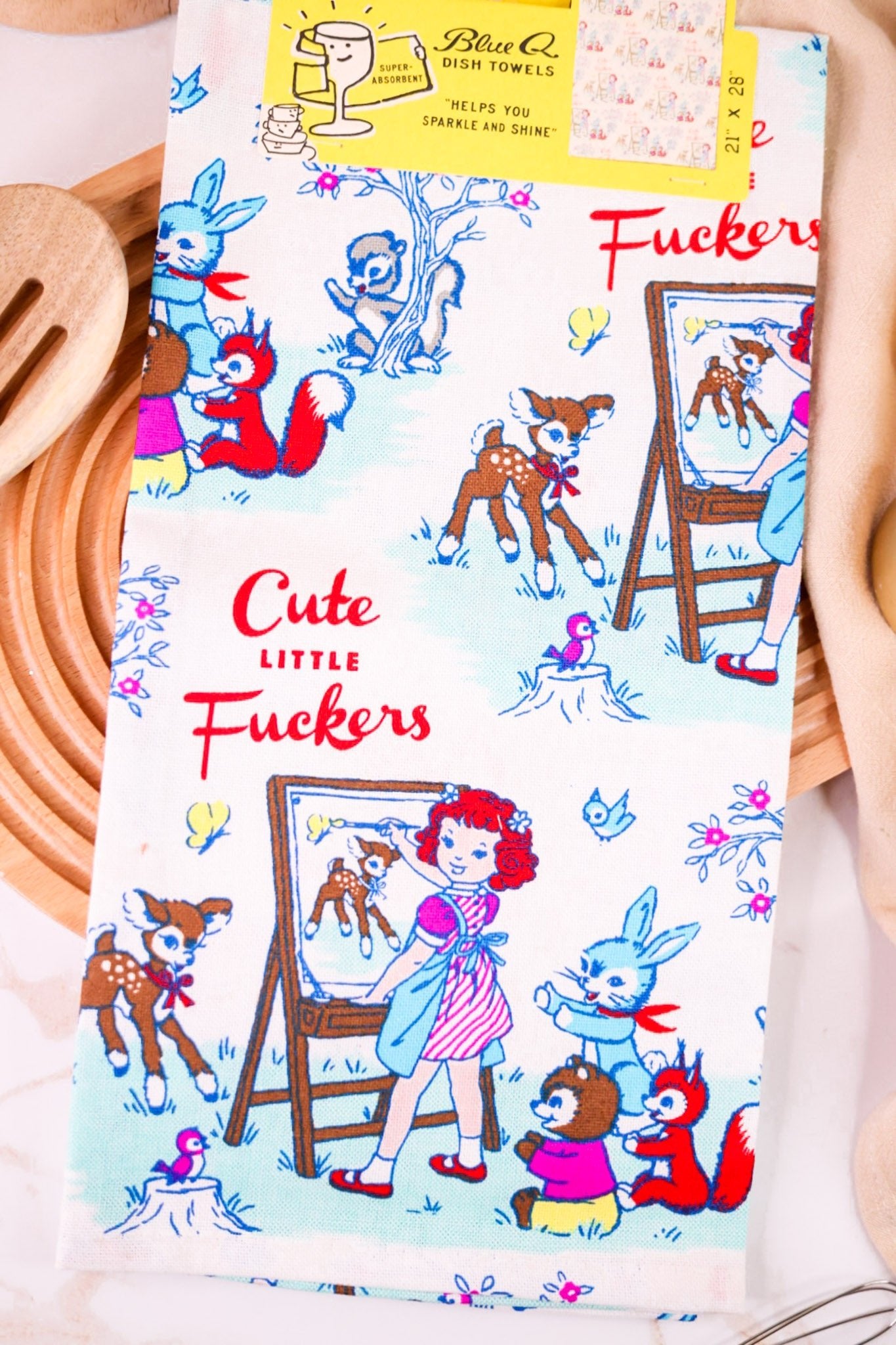 Cute Little Fuckers Dish Towel - Whiskey Skies - BLUE Q