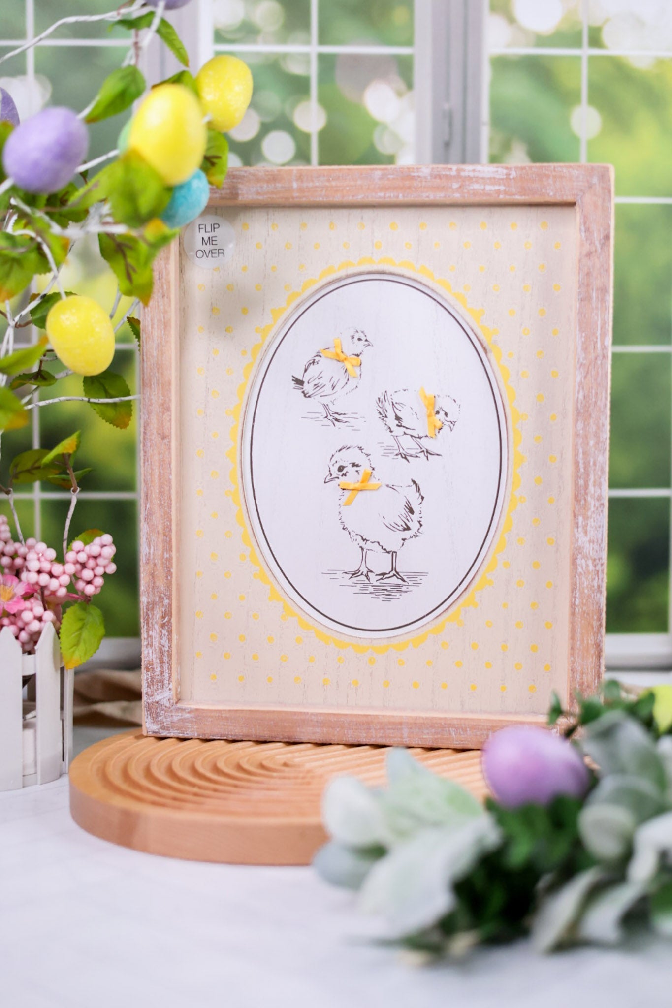 Daffodils and Chicks Reversible Wood Framed Sign - Whiskey Skies - ADAMS & CO