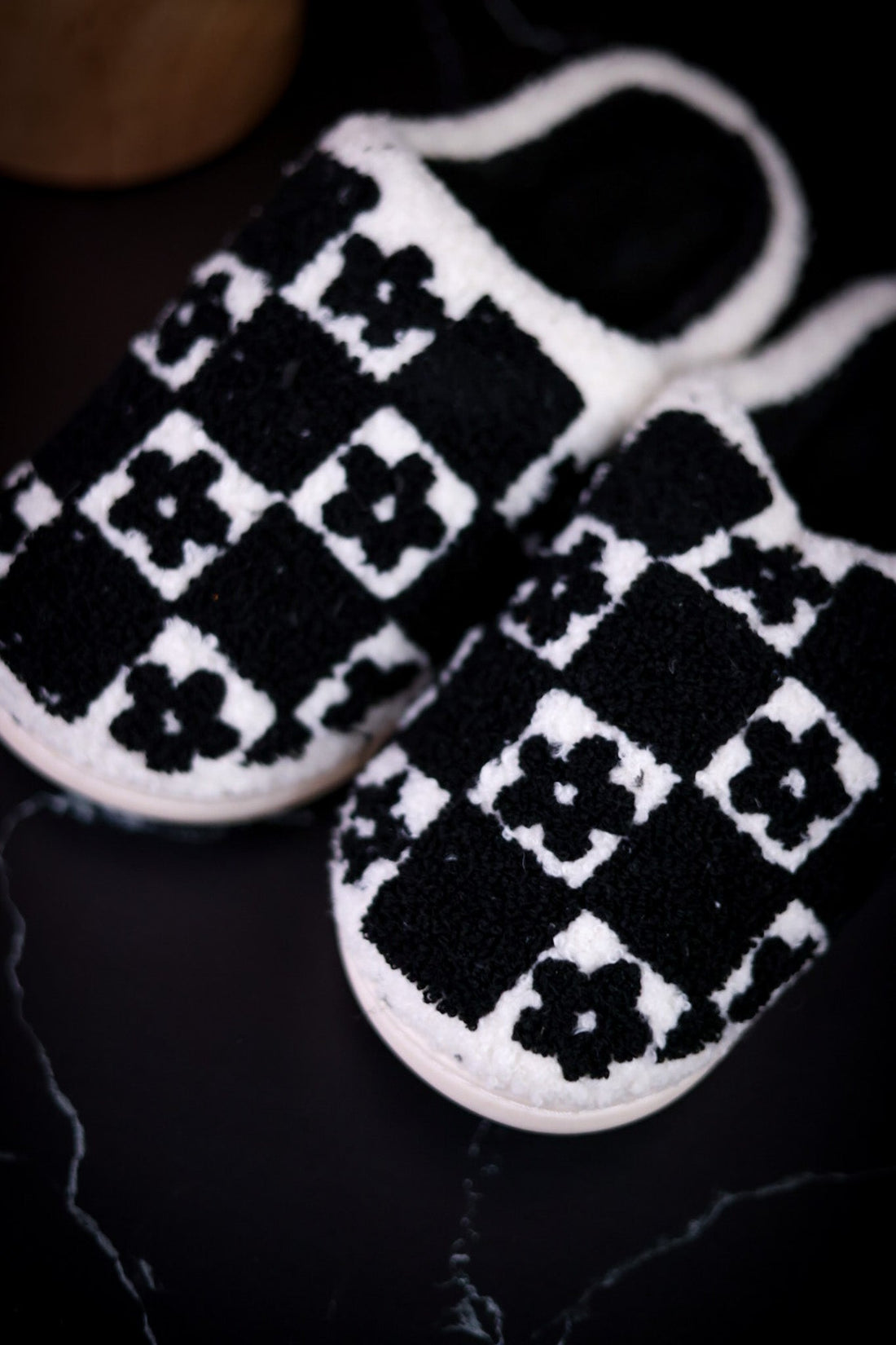 Daisy Checker Slippers - Whiskey Skies - LIVING ROYAL