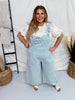Daisy Embroidered Cropped Wide Leg Overalls - Whiskey Skies - DAVI & DANI