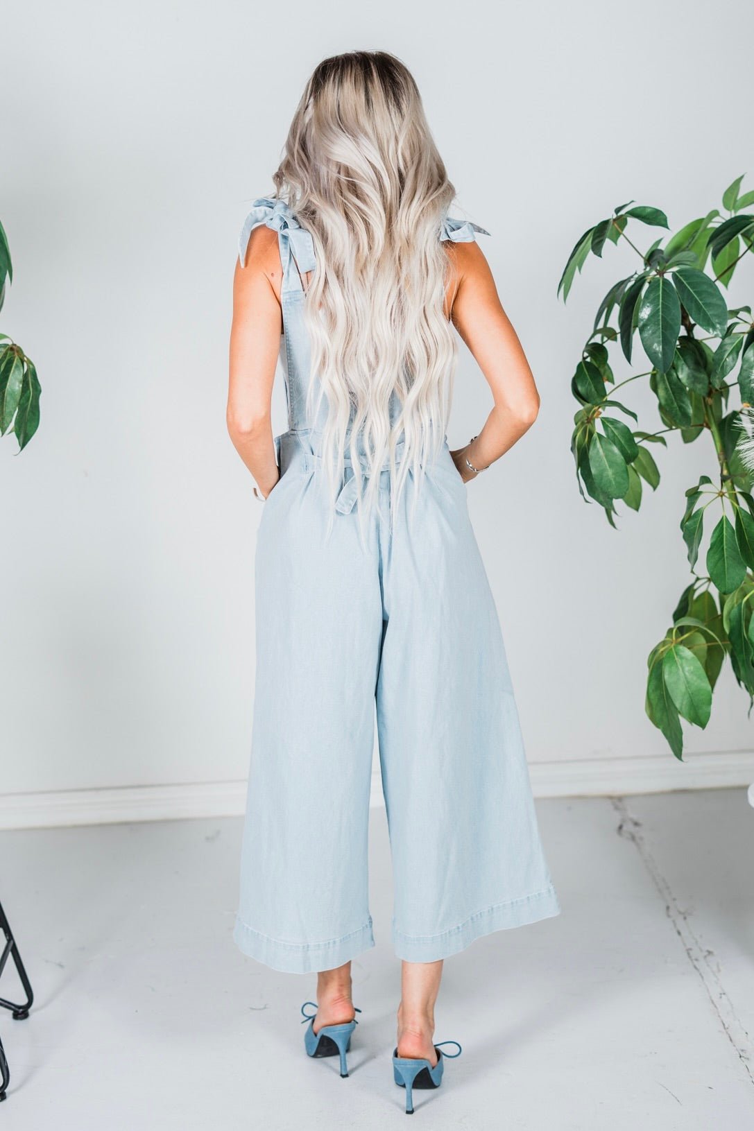 Daisy Embroidered Cropped Wide Leg Overalls - Whiskey Skies - DAVI & DANI