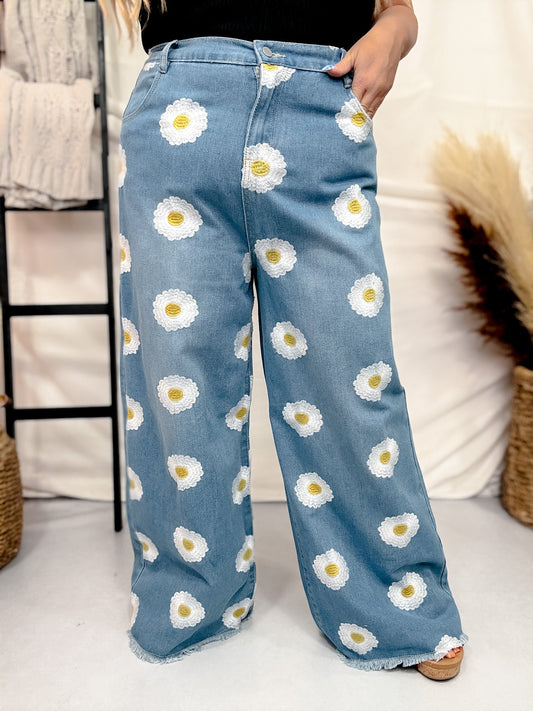 Daisy Embroidered Wide - Leg Jeans. - Whiskey Skies - DAVI & DANI