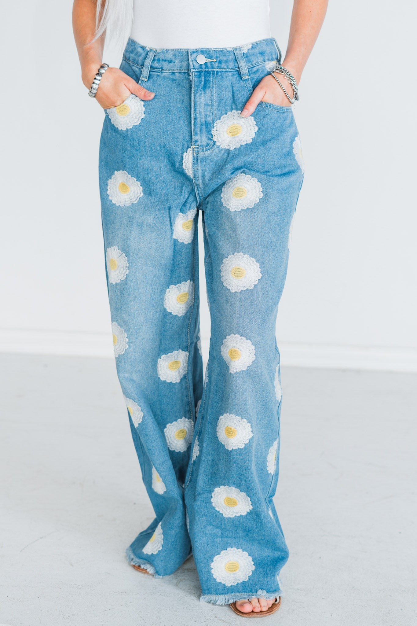 Daisy Embroidered Wide - Leg Jeans. - Whiskey Skies - DAVI & DANI