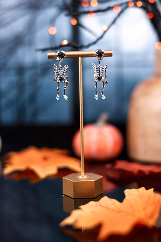 Dangling Silver Skeleton Earrings - Whiskey Skies - PERIWINKLE BY BARLOW