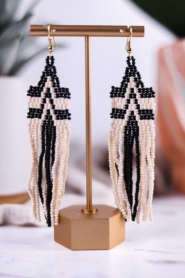 Danielle Peak Beaded Fringe Earrings Black - Whiskey Skies - INK+ALLOY