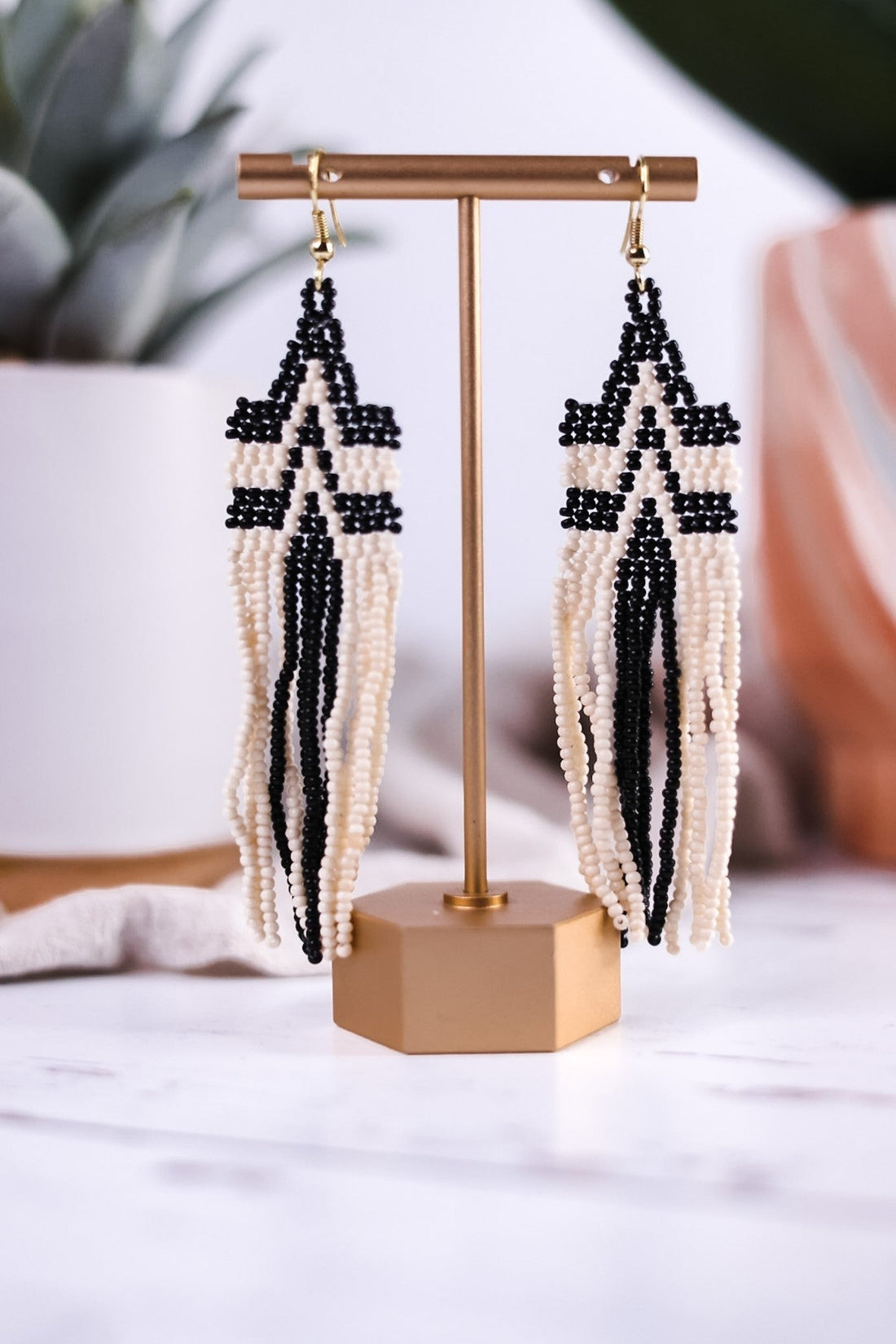 Danielle Peak Beaded Fringe Earrings Black - Whiskey Skies - INK+ALLOY