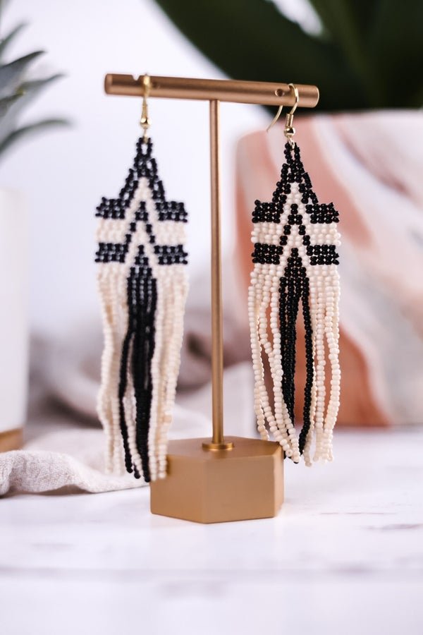 Danielle Peak Beaded Fringe Earrings Black - Whiskey Skies - INK+ALLOY