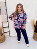 Dark Blue 3/4 Sleeve Top with Mauve Florals - Whiskey Skies - DEAR SCARLETT