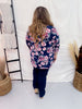 Dark Blue 3/4 Sleeve Top with Mauve Florals - Whiskey Skies - DEAR SCARLETT