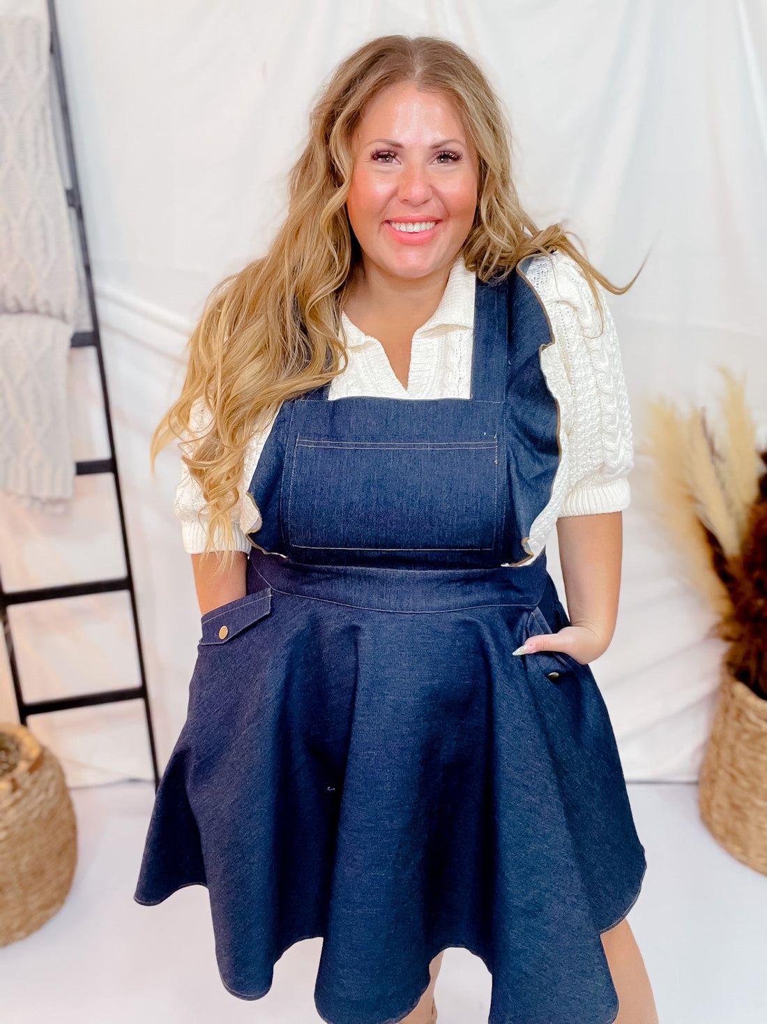 Dark Blue Denim Ruffle Pinafore FINAL SALE - Whiskey Skies - UNIQUE VINTAGE