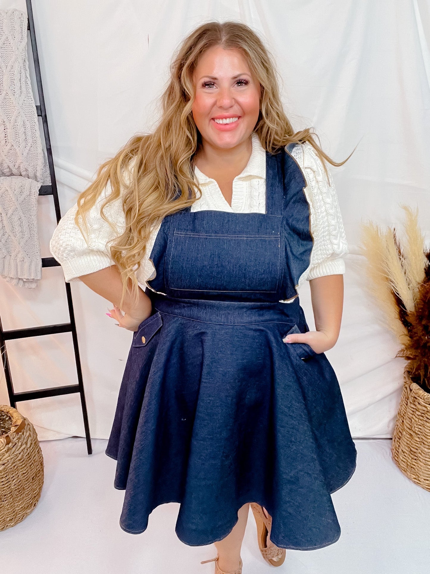 Dark Blue Denim Ruffle Pinafore FINAL SALE - Whiskey Skies - UNIQUE VINTAGE