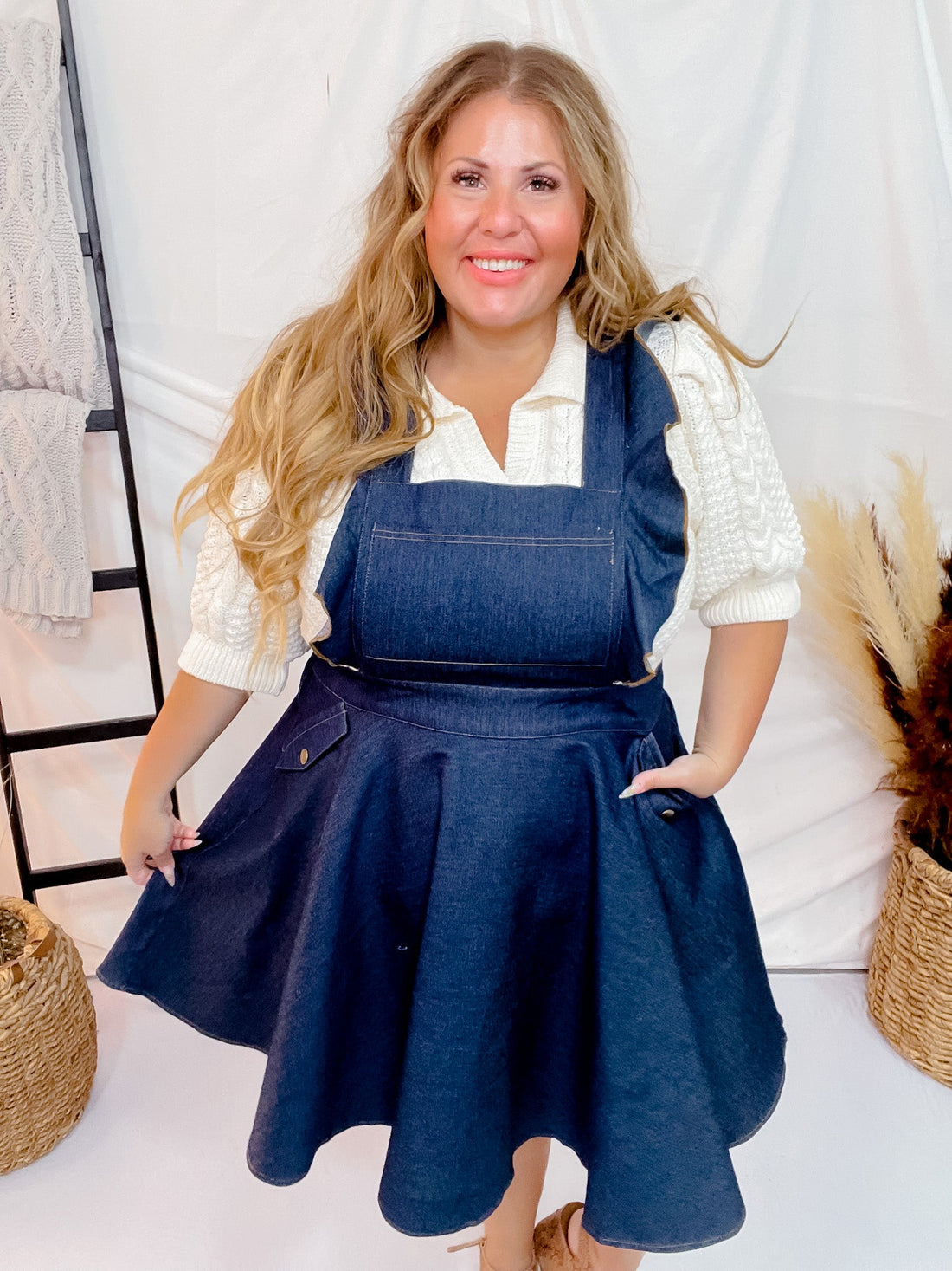 Dark Blue Denim Ruffle Pinafore FINAL SALE - Whiskey Skies - UNIQUE VINTAGE