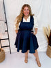 Dark Blue Denim Ruffle Pinafore FINAL SALE - Whiskey Skies - UNIQUE VINTAGE