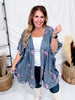 Dark Blue Floral Print Chambray Cardigan With Ruffled Hems - Whiskey Skies - EASEL